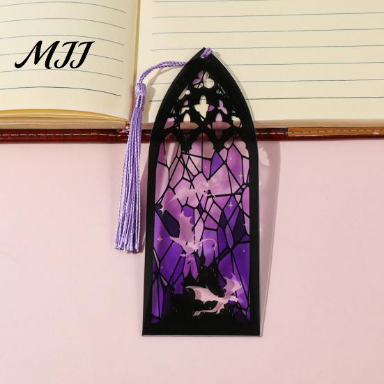 Book Page Marker Stained Glass Art Acrylic Bookmark, Halloween Dark Aesthetic Mark, Transparent Lightweight with Tassel, Gifts for Readers &