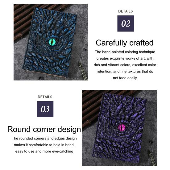Dragon Eye 3D Embossed Journal Refillable Travel Notepad Vintage Blank Pages Notebook for Sketching Calligraphy
