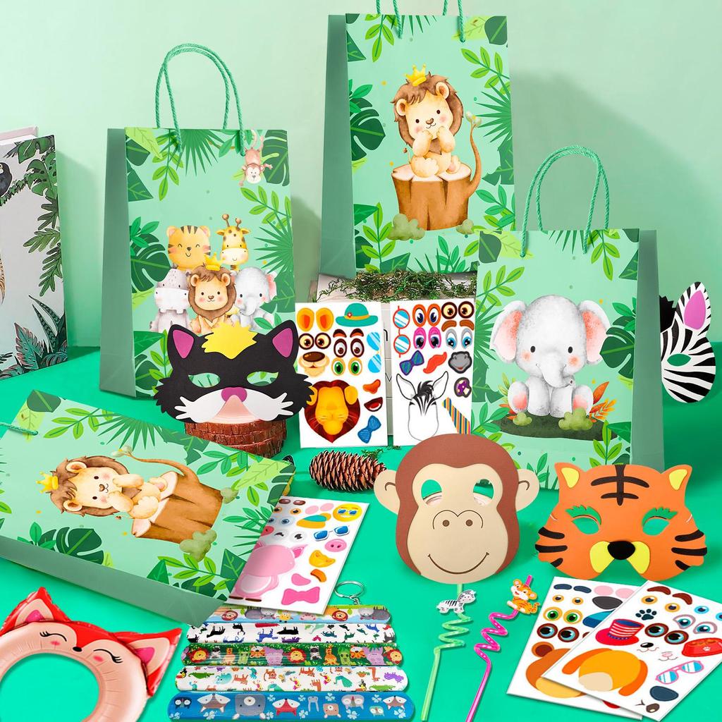 Dschungel Safari Party Dekorationen Gastgeschenke, 72 Stück Dschungel Safari Geburtstagsfeier Geschenke - Safari Party Klatscharmbänder Maske Tüten usw. Dschungel Party Gastgeschenke