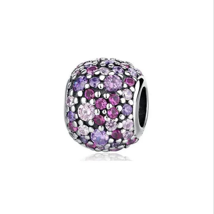 Colorful Full Diamond Charms Copper Heart Blooming Rose Round Beads Pendant Fit Original Bracelets Necklace Jewelry