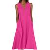 Women's Sleeveless V-Neck Button Front A-Line Dress with Side Pockets in Multiple Colors