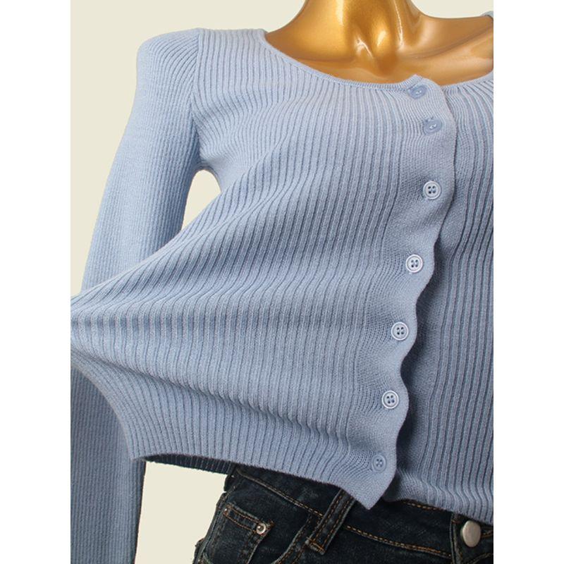 French Retro Square Collar off-Shoulder Knitting Cardigan Foreign Trade Original Order Elegant Silm Fall Base Long Sleeves Tops