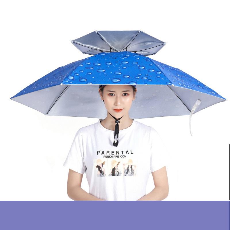 Rain Umbrella Hat Foldable Sun Shade Waterproof Fishing Headwear Cap Beach Head Hats Double-Layer UV Protection Sunscreen