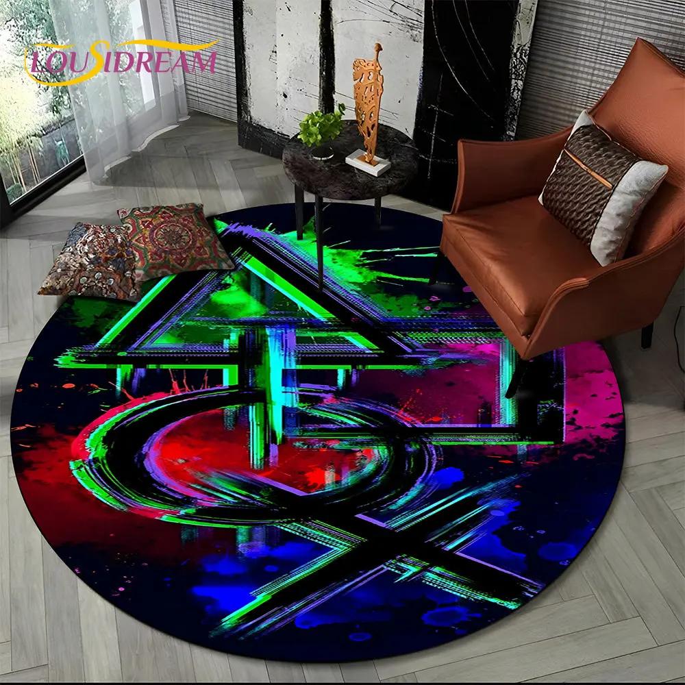 Cartoon Gamer Game Controller Round Area Rug,Circle Carpet Rug for Living Room Children's Bedroom Sofa Decor,Non slip Floor Mat