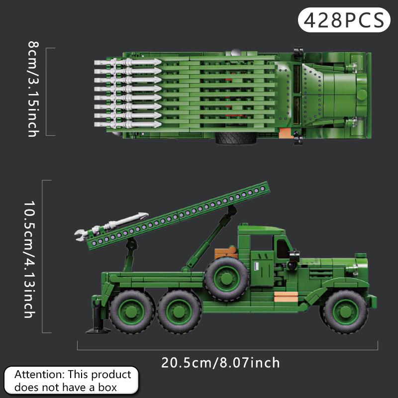 428PCS Soviet BM-13 Rocket Artillery building blocks, military puzzle assembly toys, children's handmade DIY assembly models,