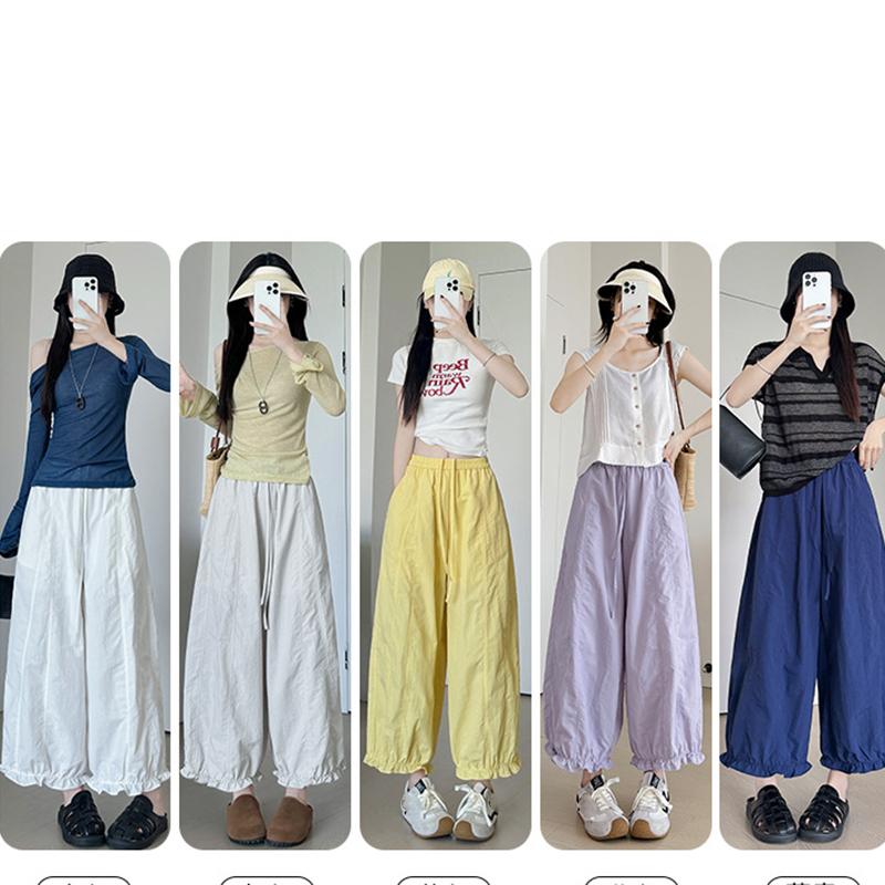 High Waist Loose Casual Women Pants Solid Color Fashion Wide Leg Pants Female Summer Nine Point Pants 2025