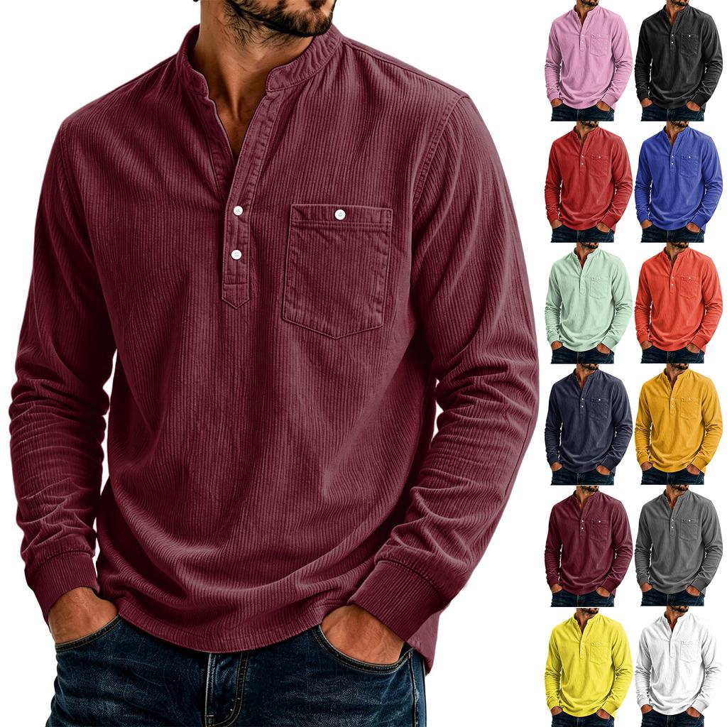 Men's Casual Loose Fit Color Shirt with Pockets for Everyday Wear