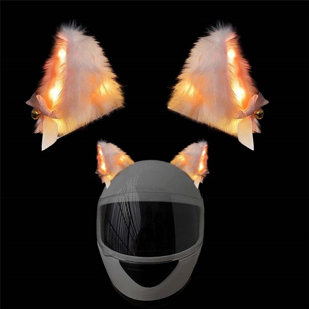 2Pcs Motorcycle Helmet Cat Ears Decoration  with Colorful LED Light Plush Motocross Helmet Full Face Off Road Helmet Decor