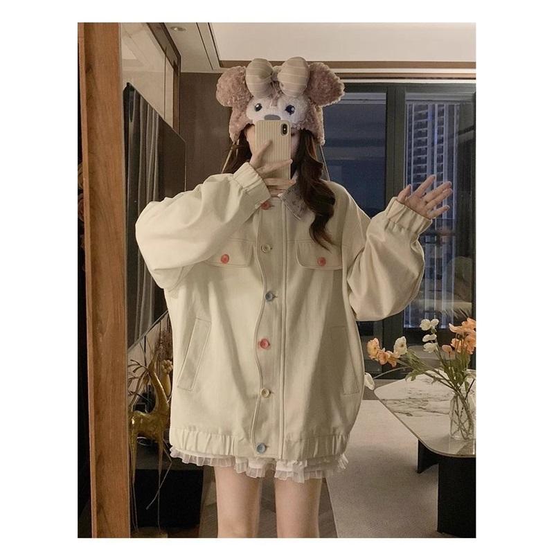 Cute Ruffle Collar Jacket For Women Oversized Casual Button Up Coat