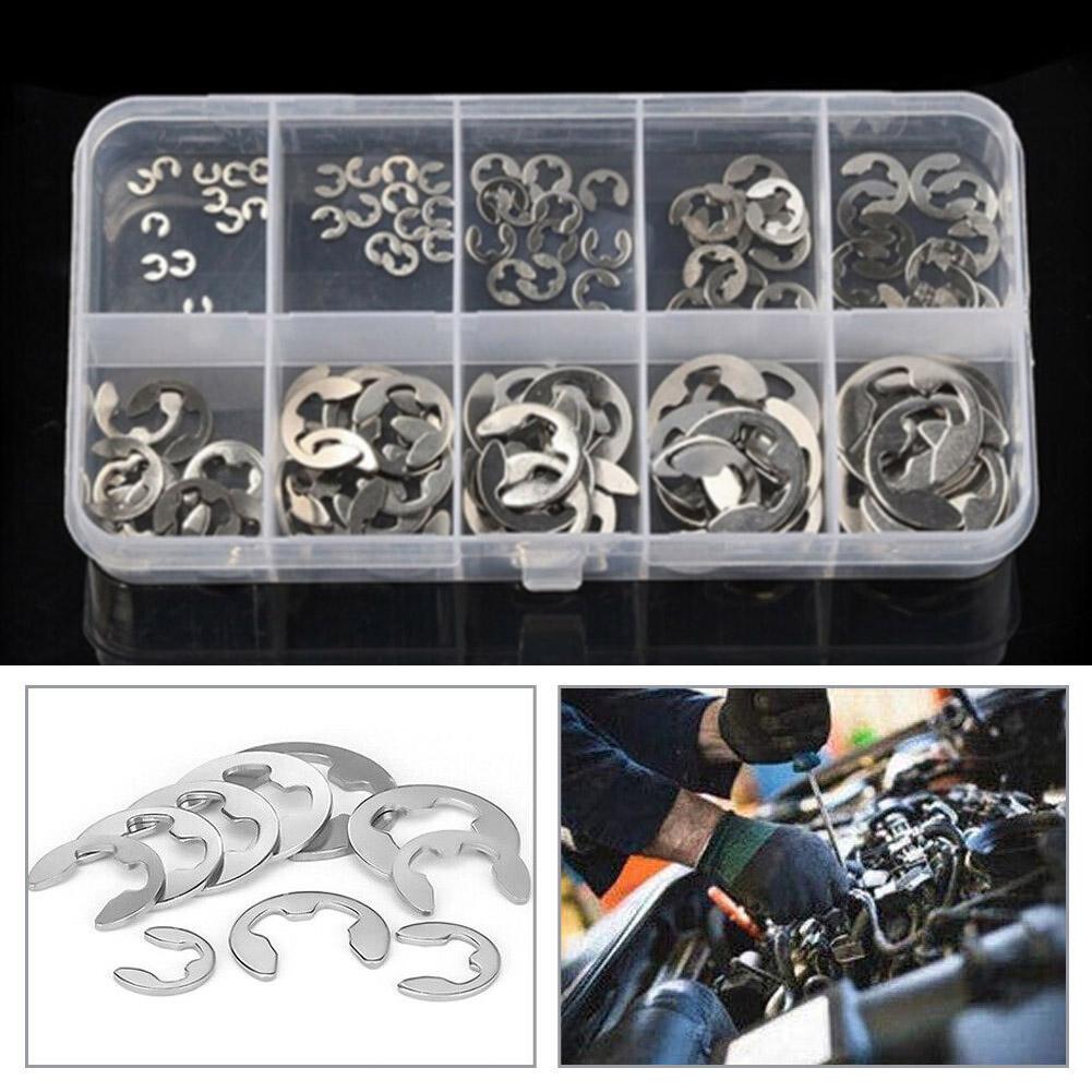Open Retainer Type E Circlip 120Pcs 304 Stainless Steel E Clip Washer M1.5-M10 Circlip Retaining Ring For Shaft Fastener