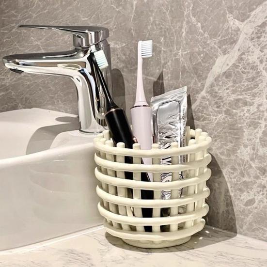 Bathroom Toothbrush Holder Large Capacity Multi-purpose Pen Pot Hollow Hairbrush Comb Makeup Cosmetic Toiletries Organizer Storage Bin