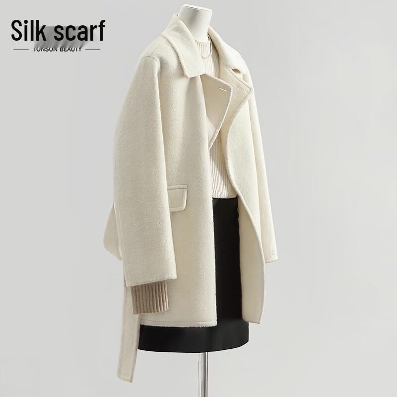 

Women s Loose Fit Double-faced Wool Blend Lapel Coat L