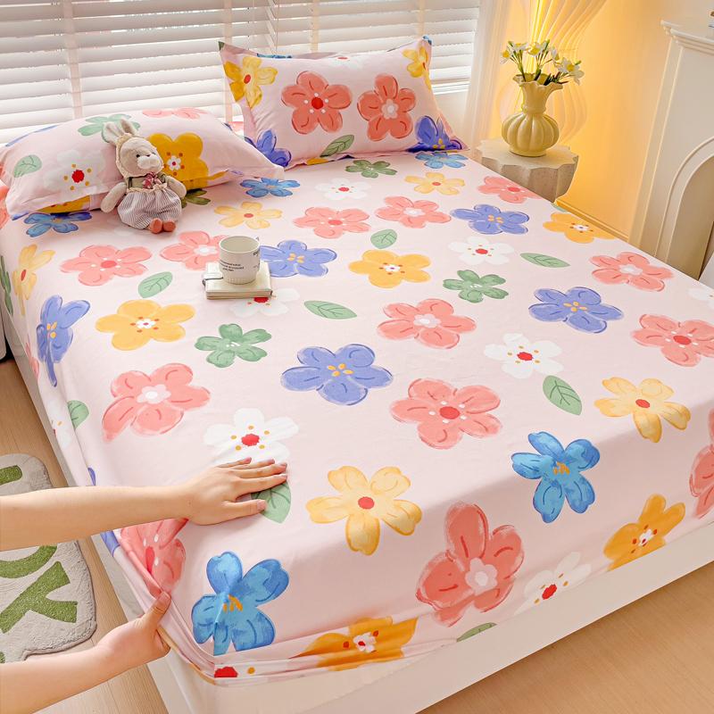 Queen Bed Sheets Set Tulips Printed drap de lit Floral Flower Style Fitted Sheet with Elastic Band Single Bed Linen for King Bed