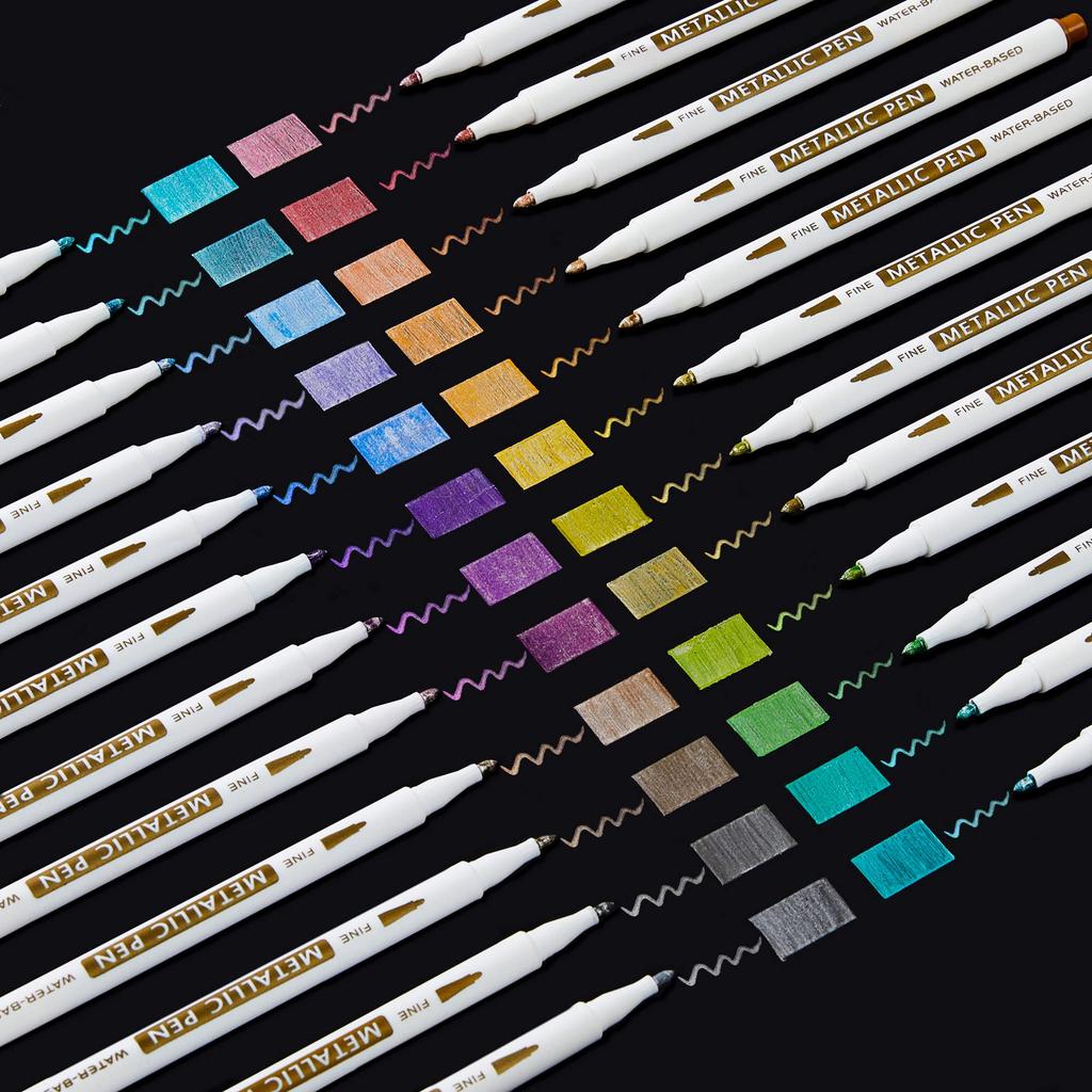 Shuttle Art Metallic Marker perfect for photo New and other surfaces like and Ideal for comics and Pens, 24-Color Set. Water-based, quick-drying,