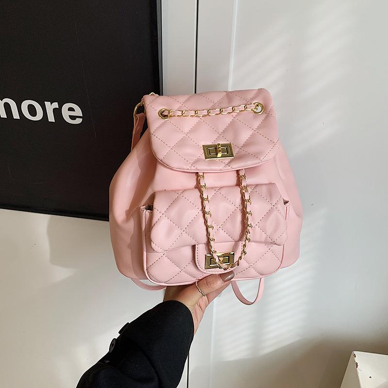 Neue Mode Rhombus Stickgarn Verschluss Mehrfach-Taschen Kette Saugung Große Kapazität Eimer Tasche Mini Kleiner Rucksack