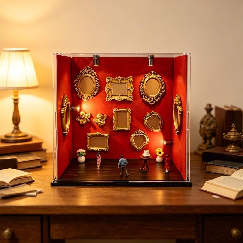 Handcrafted Memory Shadows Box Set with 9 Small Frame and Accessories Elegant Wall Hanging Deck for Home Display