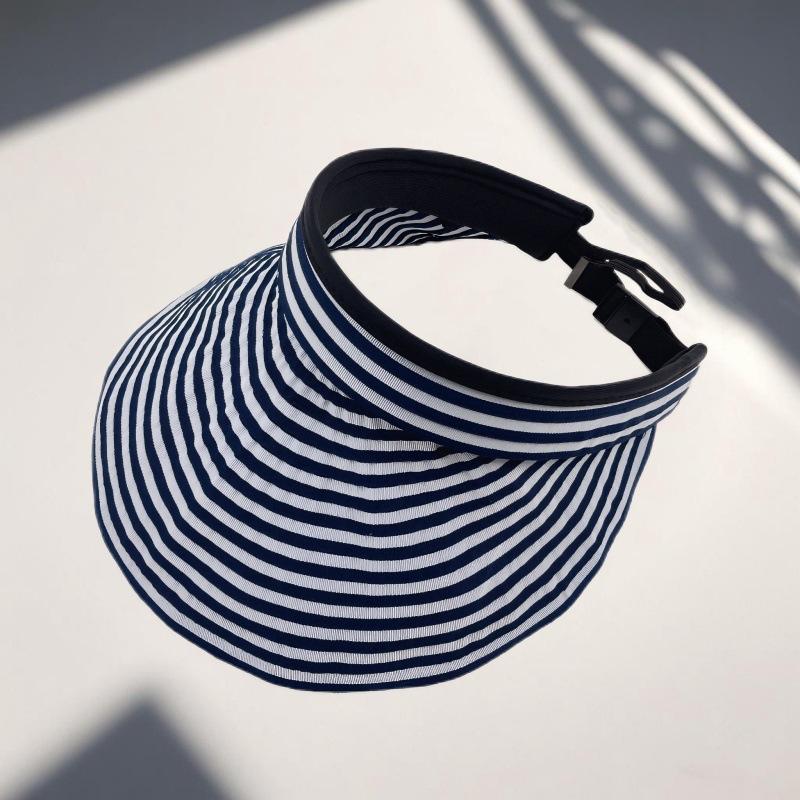 

Spring Summer Hats For Women Striped Foldable Wide Brim Sun Hat Outdoor Sunshade Sun Visor Hat Sunhat Beach Accessories 56-59cm Темно-синій