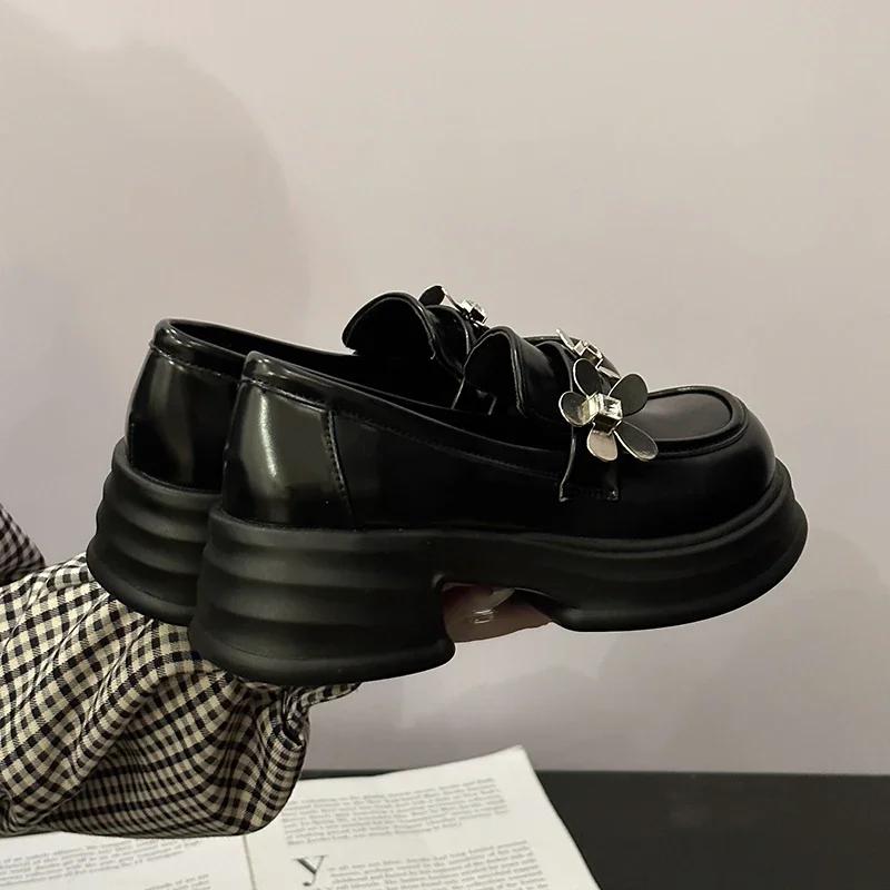 Spring Summer Shoes Female British Style Thick-soled College  Casual Loafers Genuine Leather Fashion Girls