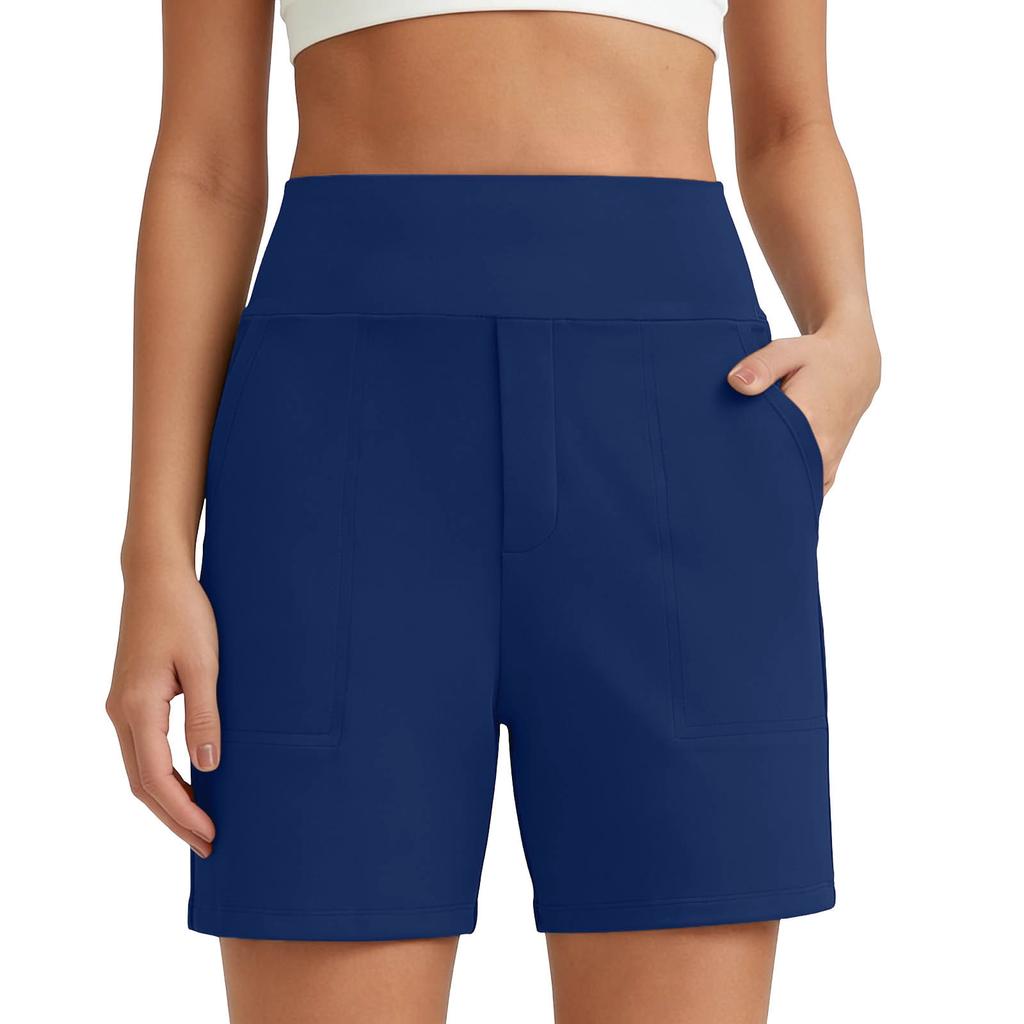 Women Solid Color Pocket Elastic Waistband Comfortable Fitness Workout Yoga Casual Shorts Suitable for Various Activities