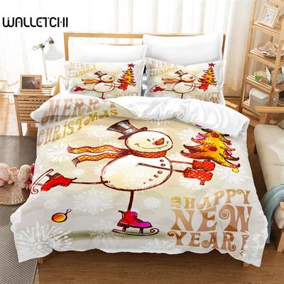 Navidad, Juego de Ropa de Cama Muñeco de Nieve Juego de Funda Nórdica Ropa de Cama 3D Estampado Digital Ropa de Cama Tamaño Queen Juego de Ropa de Cama Diseño de Moda