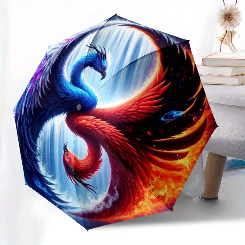 Yin Yang Phoenix Waterfall Art PrintUmbrella, Portable 3-Fold Compact Umbrella for Men & Women Gift