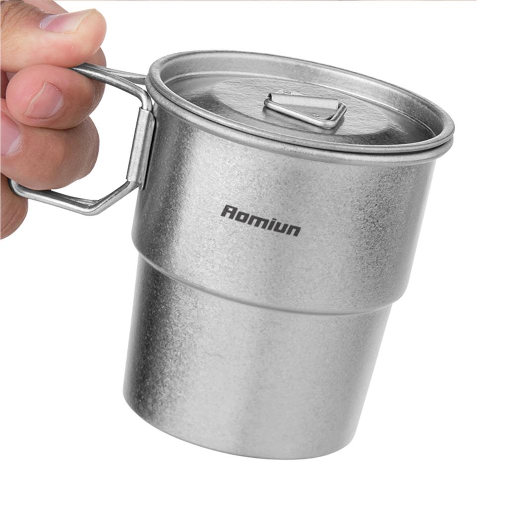 Titanium Camping Cups Stackable Coffee Mugs 300ml Foldable Handle Outdoor Coffee Mugs Reusable Metal Cup Camp Cup