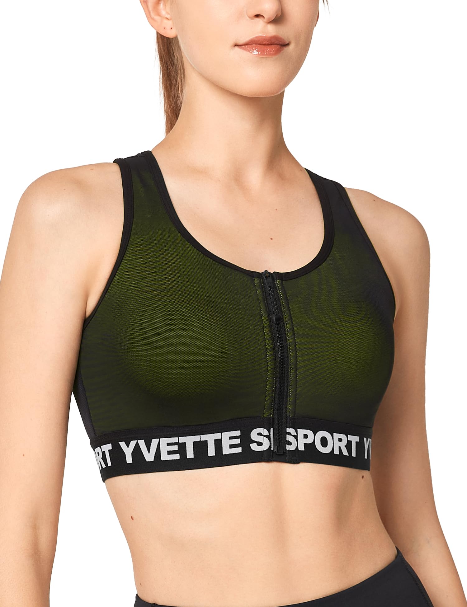 

Yvette Спортивный бюстгальтер с полной передней частью, интегрированный для фитнеса и размера, зеленый, женский, с нескользящим отверстием, сетчатый, стильный, влагоотводящий, быстросохнущий, Y-образная спина, зелёный
