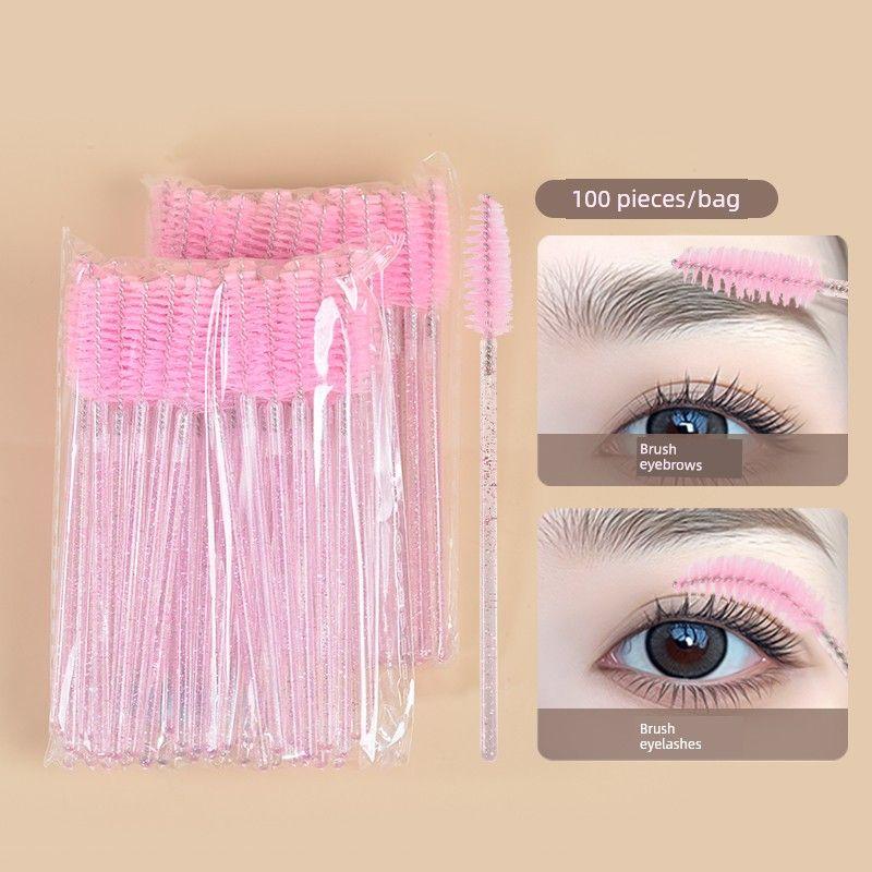 Magic Eyelash Crystal Rod Disposable Eyelash Brush Eyebrow Brush Spiral Ultra-Fine Eyelash Special Comb Makeup Brush Tool Crystal Powder Mascara Brush 100 Pieces