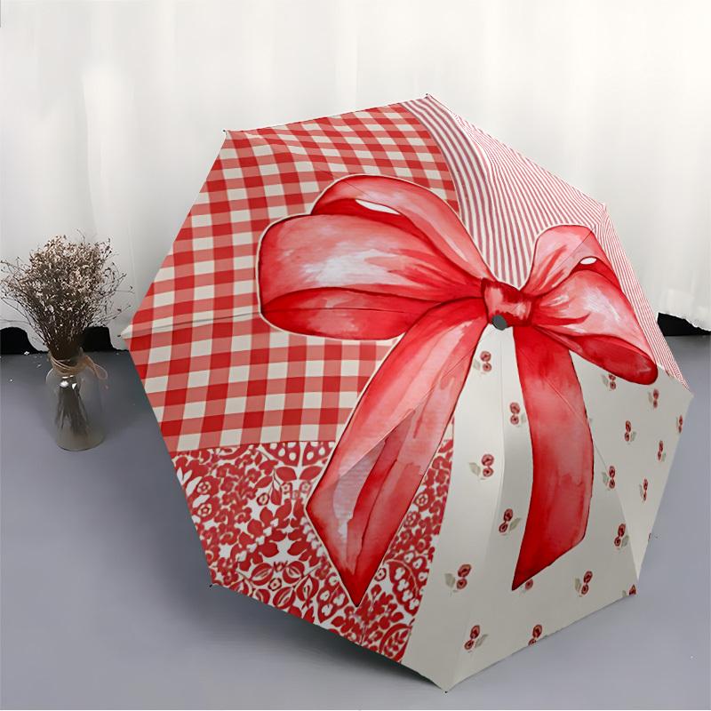 1pc Bow PrintAutomatic Open/close Folding Umbrella, Compact Portable Travel Umbrella, Perfect Birthday/Holiday, Cute Umbrella y019