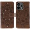 For Oppo Reno14 5G (Global) Case Rhinestone Decor PU Leather Mandala Imprinted Design Phone Cover with Wrist Strap