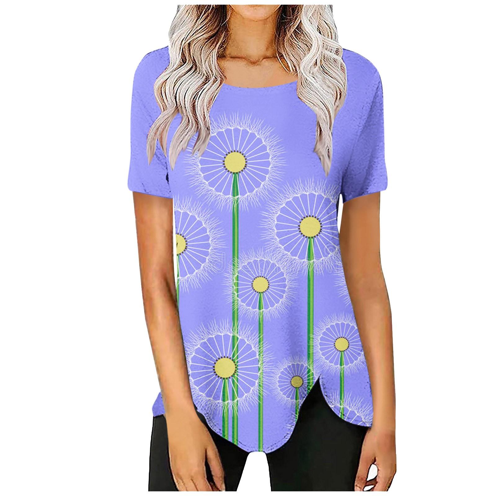 

(SU)Женская мода, повседневная темпераментная свободная футболка с круглым вырезом и коротким рукавом с принтом, топ