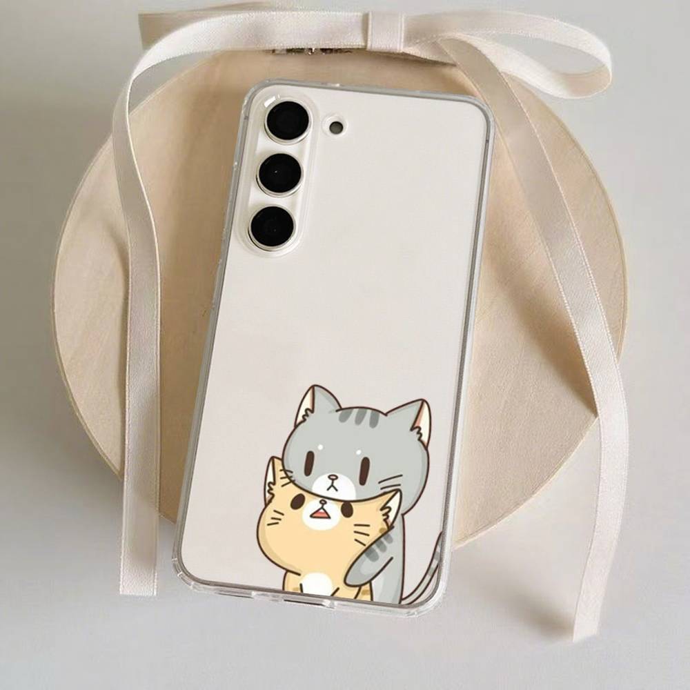 Cartoon Cat Phone Case For Samsung Galaxy S21 S22 S23 S24 S25ULTRA FE Ultra Plus5G A52S Transparent Cover