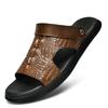 Men's Two-Way Open-Toe Cowhide Sandals: Cross-Strap Crocodile Pattern, Summer Outdoor Beach Half-Slippers