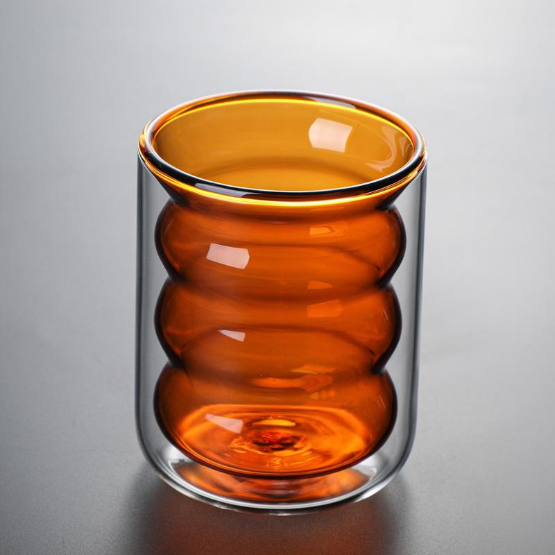 Colored Double-Walled Spiral Glass Cup: Ideal for Milk, Coffee, Mousse, Juice At Home or Office.