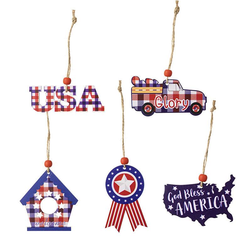 Stylová dřevěná dekorace ke Dni nezávislosti pro domácnost a auto Slavnostní oslavy Sada šesti kusů