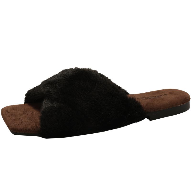 Fashion Fashion Cotton Cozy Fur Dress Women Flat Slippers 2025 Winter Casual Designer New Slippers Outside Comfortable Women's Slippers