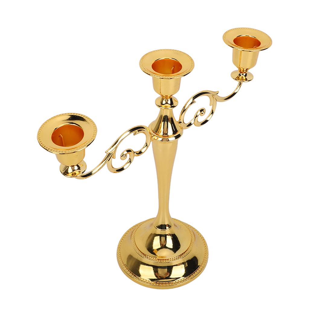 Metal Candle Holder 3 Arms High Gloss Retro Exquisite Candlestick Holder for Dining Tables Wedding Decoration