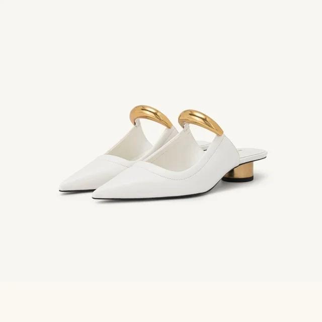 Fashion Pointed Slippers for Women 2025 New Style French Thick Heel Half Bottom Slippers with Metal Toe Caps for Cool Slippers