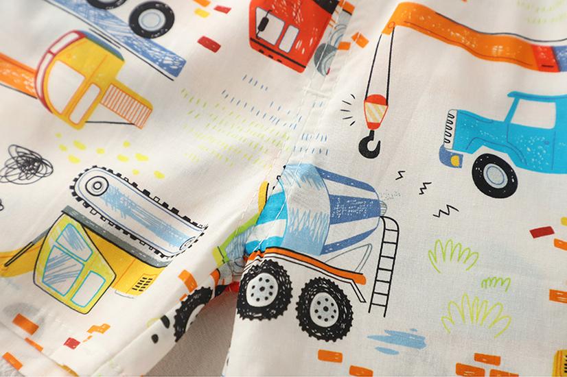 Boys' Cartoon Excavator Summer Shirt & Shorts Set - Trendy 2026 Thin Short Sleeve Outfit for Baby Boys