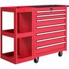 Workshop Cart Tool Cart with 7 Drawers, Removable Side Shelf, 4 Casters with Locking Brake, 96x33.5x75cm, Red