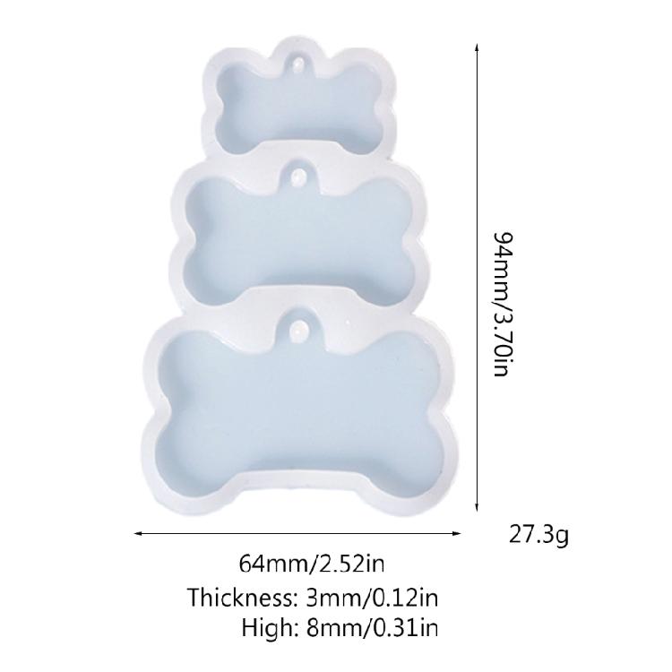 Clear 3-link Dog Bone Label Keychain Silicone Mold for Valentines Gift Craft Handmade Key Chain Accessories Mould