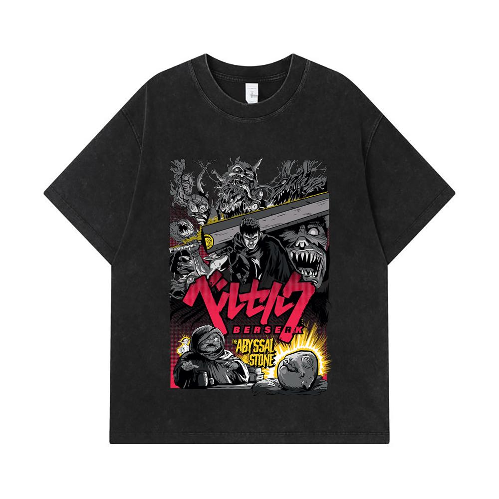 275 GSM Washed T-shirts 100% Cotton Berserk V3 Abyssal Stone Print Unisex Heavy Cotton T Shirt