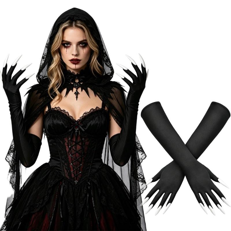 Guanti Lunghi di Halloween con Dita Appuntite e Tessuto Elasticizzato per Look da Palco, Giochi di Ruolo e Styling Fotografico