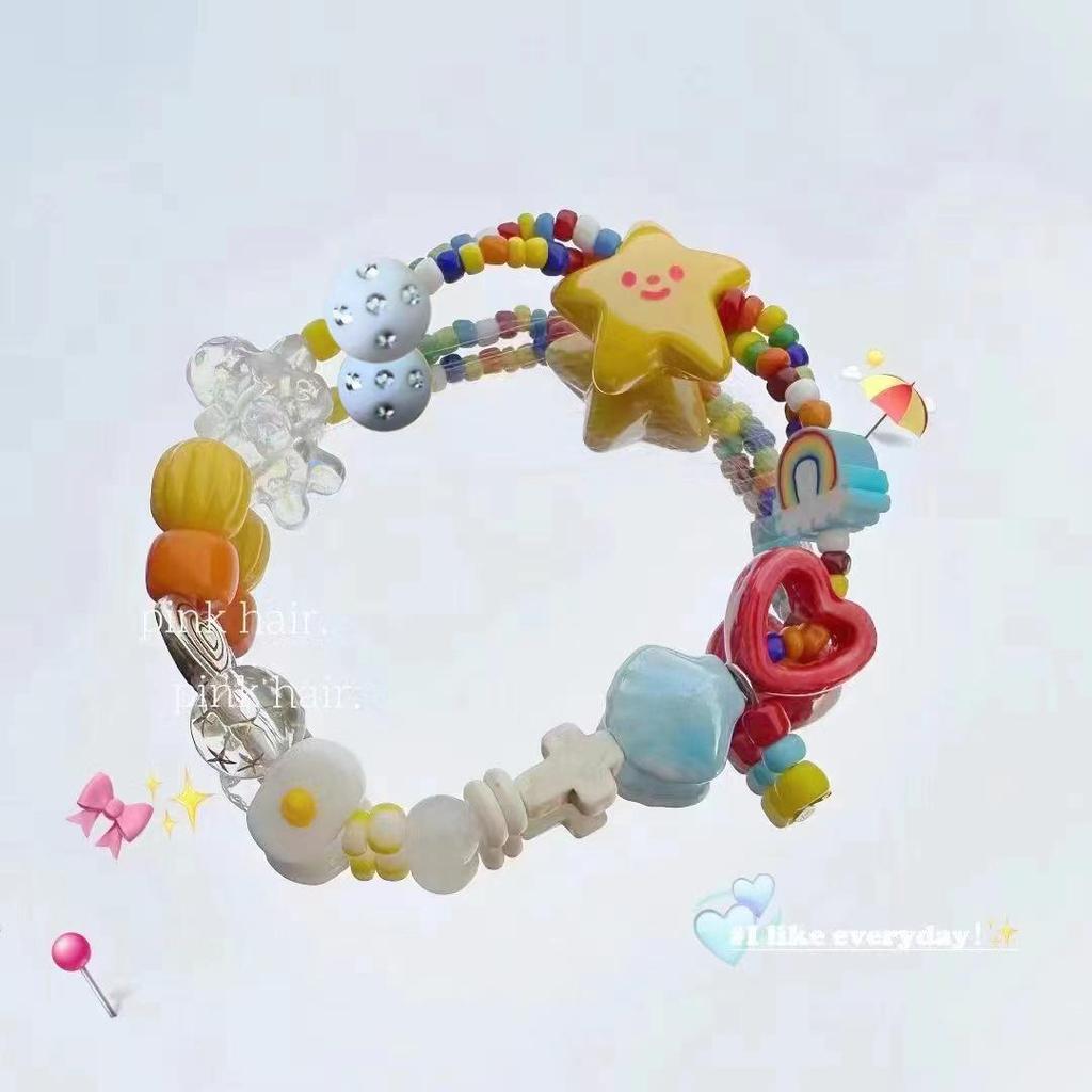 Colorful Dopamine Sweet Rainbow Star Bracelet with Elastic Cord