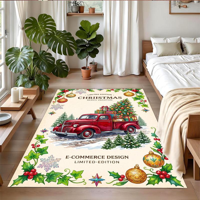 Tapis Carré Imprimé Noël Tapis de Sol Doux Antidérapant Pour Chambre à Coucher Cadeau de Fête