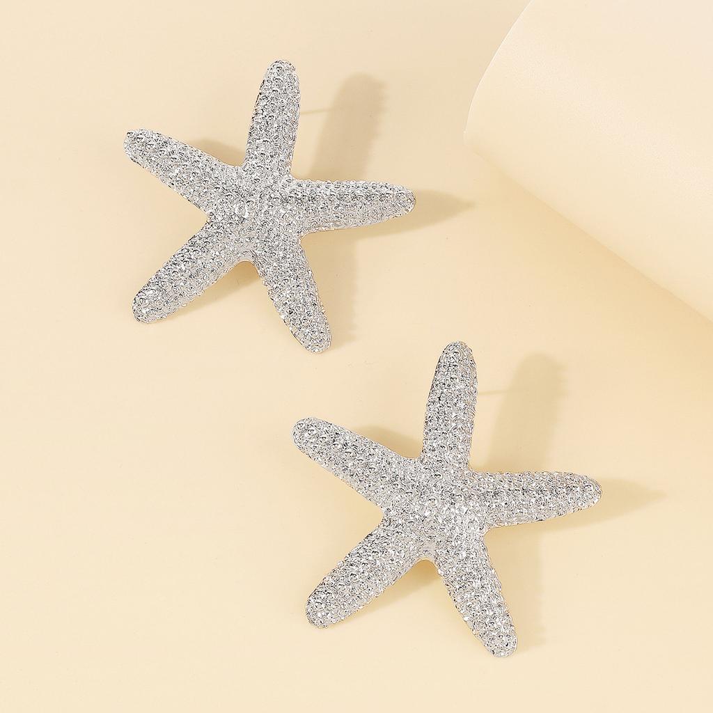 Personality Starfish Pendant Necklace Earrings Metal Texture Beach Style Elegant Clavicle Chain Trendy Female Jewelry
