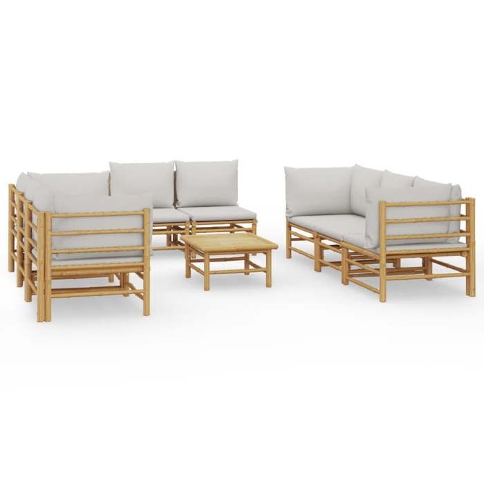 VidaXL Salon de jardin 9 pcs avec coussins gris clair bambou 3155091