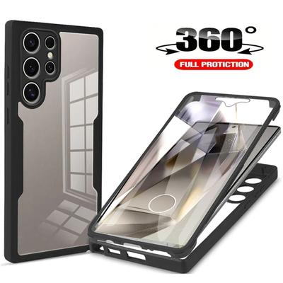 Shockproof Clear Screen Protector Double  Case For Samsung Galaxy S24 Ultra Plus A55 A35 A25 A15 A05 A05S 5G 4G Soft TPU Full Body Protection Cover