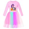Kinder Mädchen Anime Cartoon POP Sängerin Super Star Rumi Zoey Mira Print Mesh Regenbogen Rundhals Lässiges Baumwollkleid
