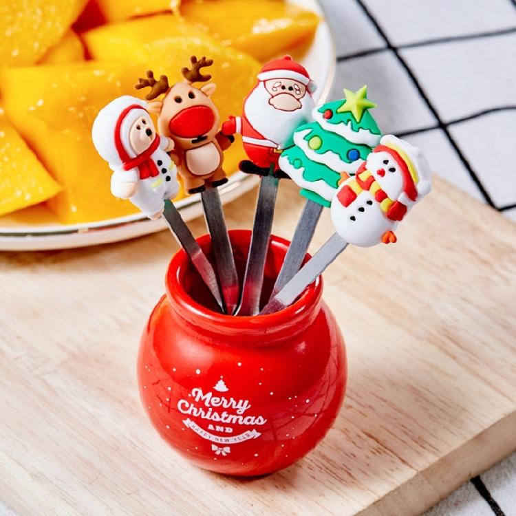 5 Pcs Christmas Fruit Dessert Fork Reusable Appetizer Forks Dessert Cake Fork